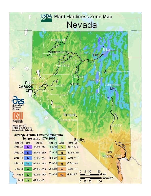 Nevada USDA Zone Map