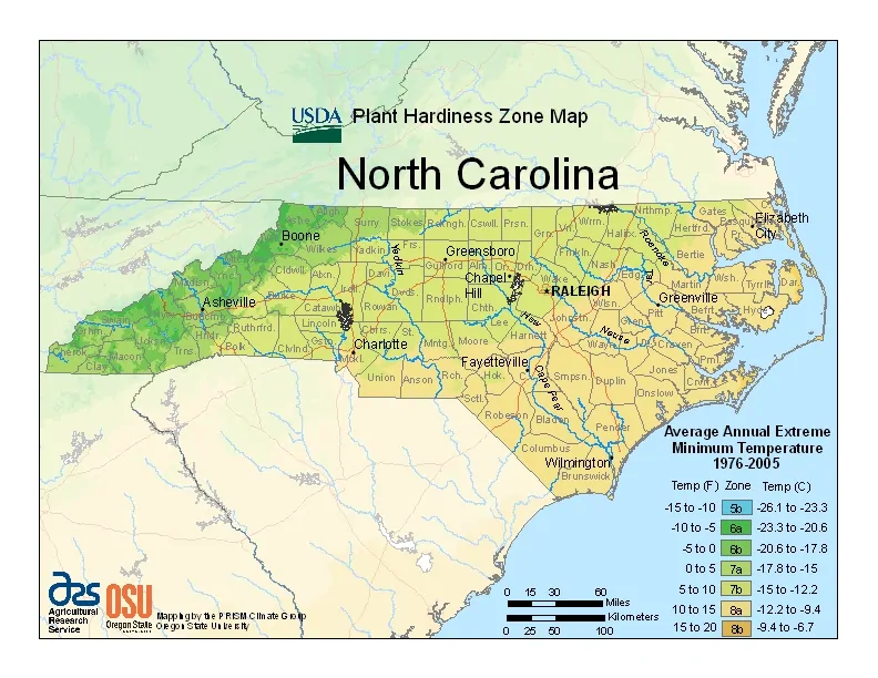 North Carolina USDA Zone Map