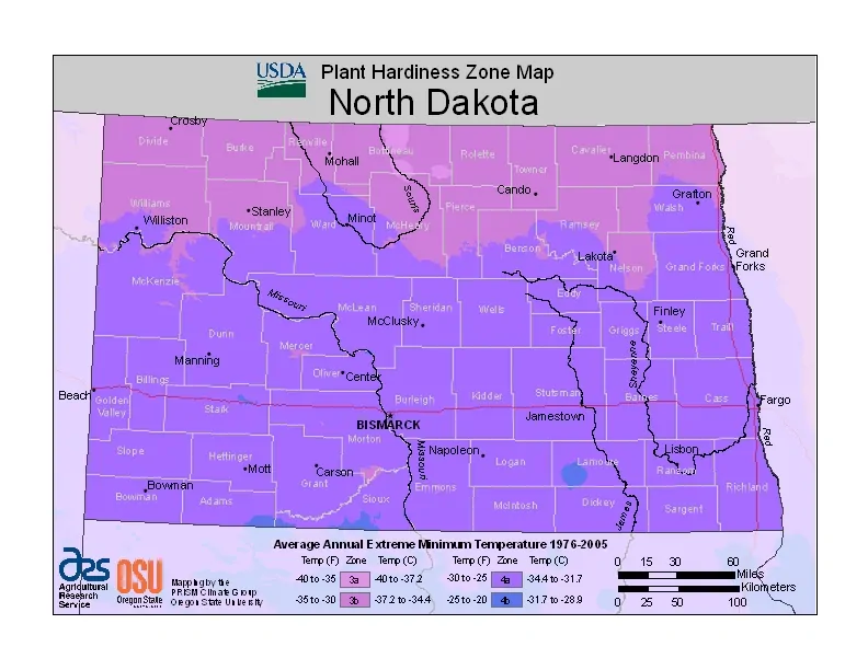 North Dakota USDA Zone Map