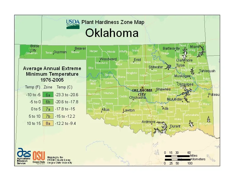 Oklahoma USDA Zone Map