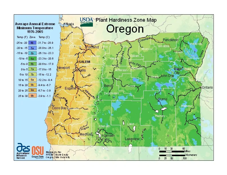 Oregon USDA Zone Map