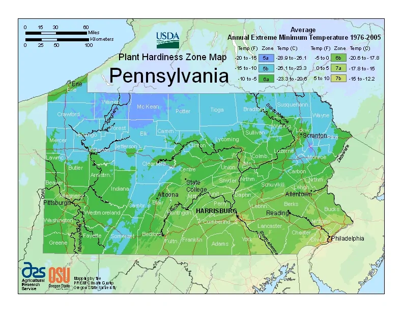 Pennsylvania USDA Zone Map