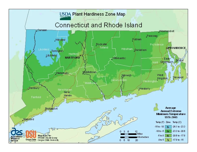 Rhode Island USDA Zone Map
