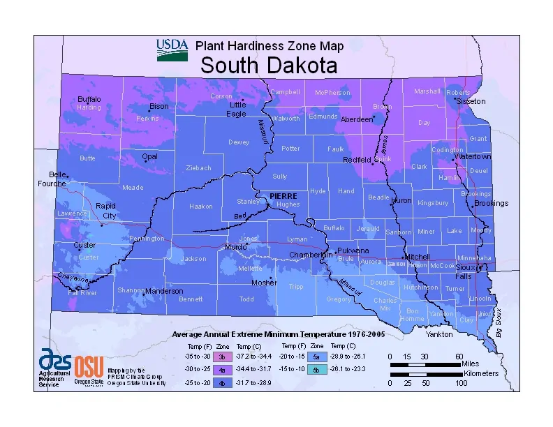 South Dakota USDA Zone Map