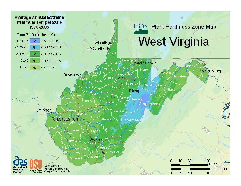 West Virginia USDA Zone Map