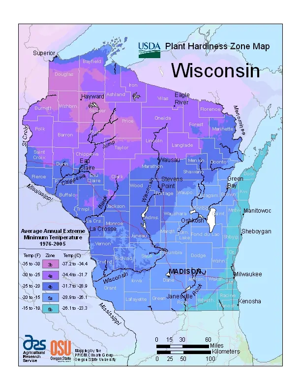 Wisconsin USDA Zone Map