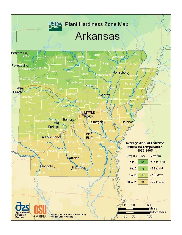 Arkansas USDA Zone Map